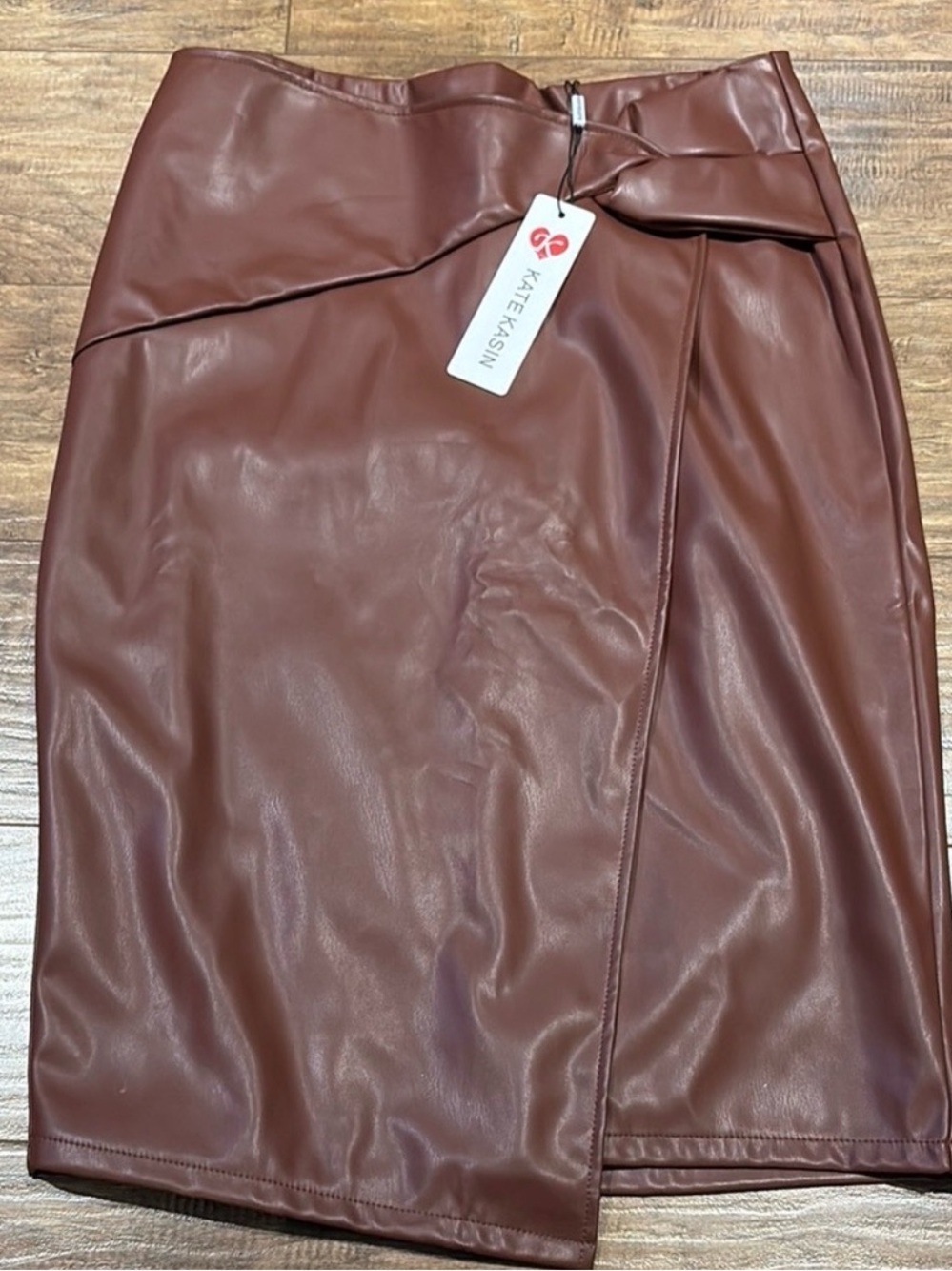 Kate Kasin new Faux Leather Brown Pencil Skirt